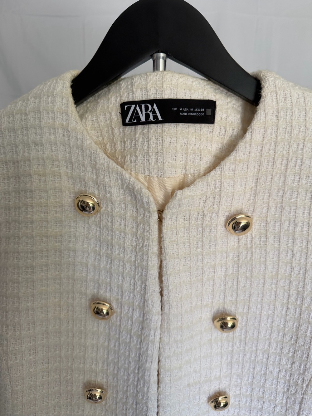 ZARA Cream Double-Breasted Textured Jacket with Gold Buttons- size medium